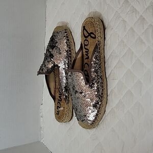 Sam Edelman Women's Espardrilles Slip On  Silver Sequin Size  8.5